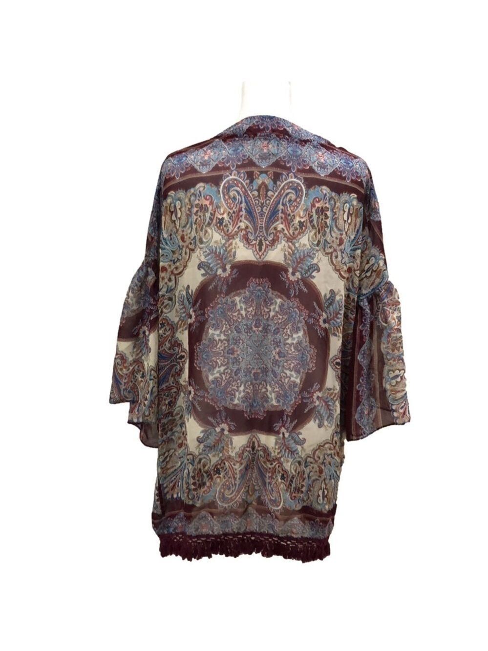 Umgee kimono style cover. Open front. Bell sleeves. Tassel hem. Size S/M - Picture 3 of 8